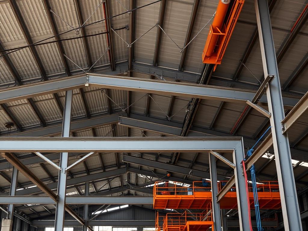 Estrutura metálica com vigas U em galpão industrial